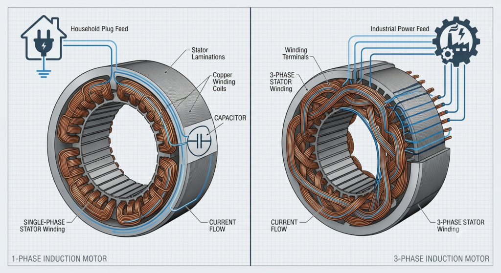 Single Phase vs Three Phase Induction Motor