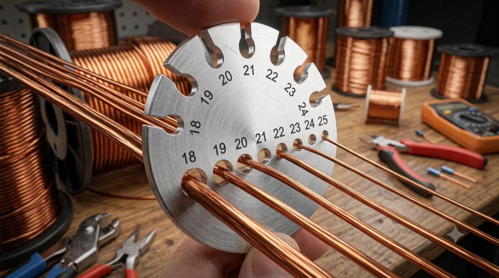 Standard Wire Gauge SWG प्लेट से कॉपर वायर का नंबर मापना