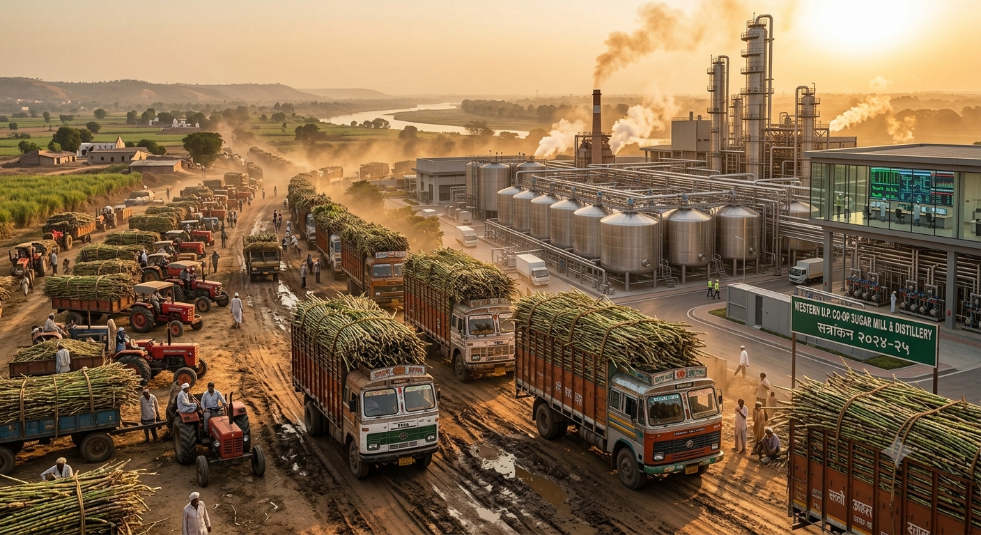 Ethanol Blending in India - High-volume sugarcane feedstock supply chain in Uttar Pradesh.