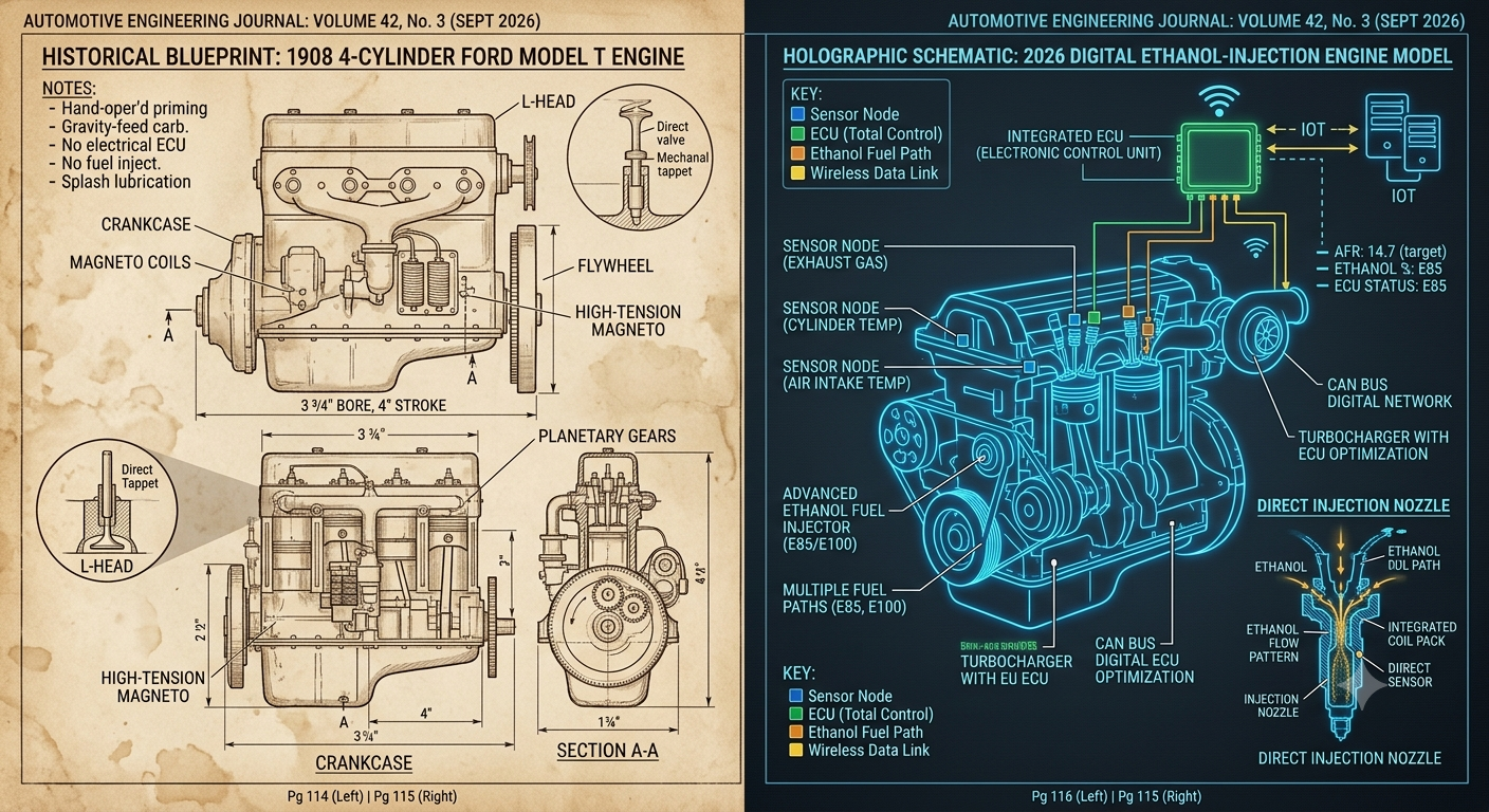 Ethanol Blending in India - Comparative engineering evolution from 1908 legacy engines to 2026 digital fuel injection systems