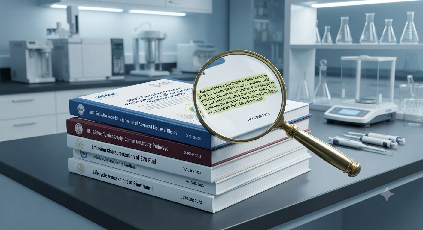Ethanol Blending in India - Technical research and testing documents regarding engine emissions and fuel compatibility.