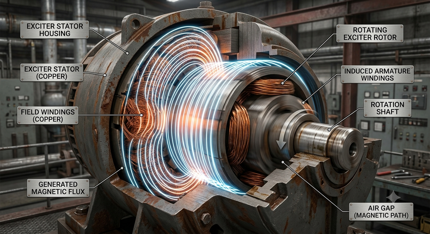How Exciter Generates AC Exciter generating AC voltage.