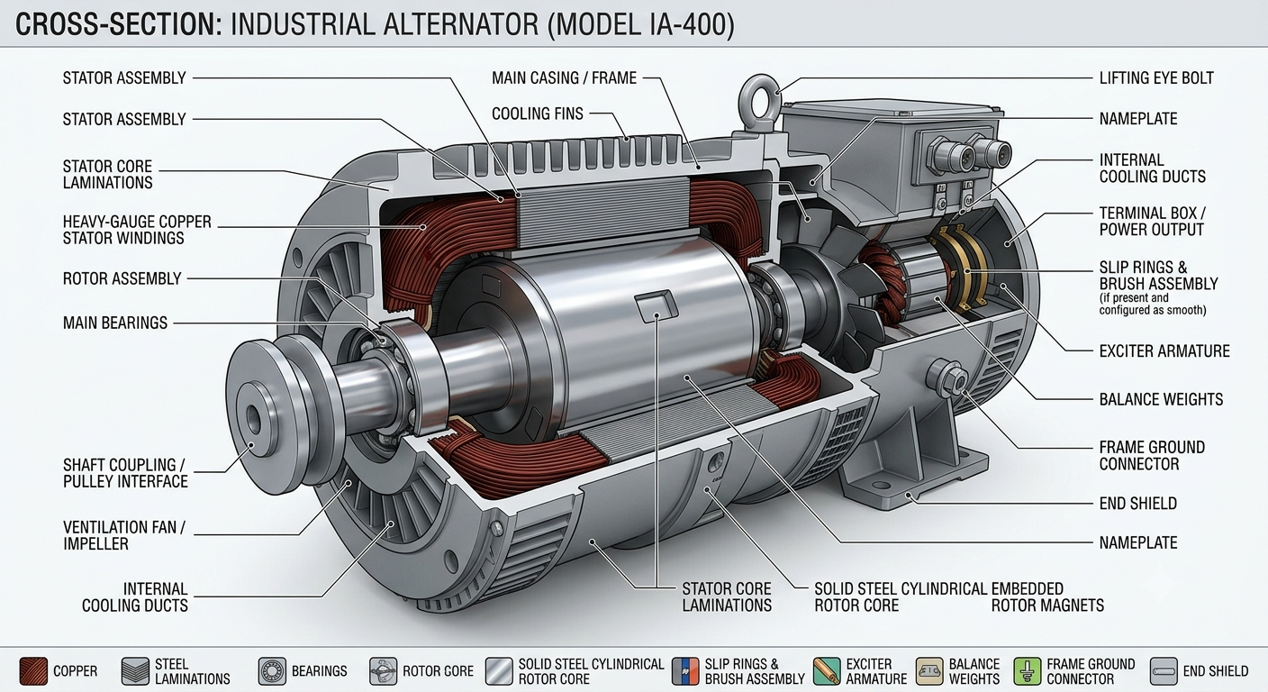 cylindrical-non-salient-rotor-turbo-generator Smooth cylindrical solid steel rotor with parallel copper bars for high speed steam turbine generator