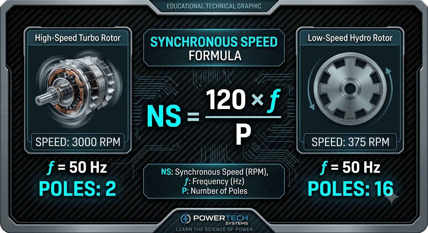 Alternator Induced EMF Formula Infographic Synchronous Speed (Rotations Per Minute - RPM)