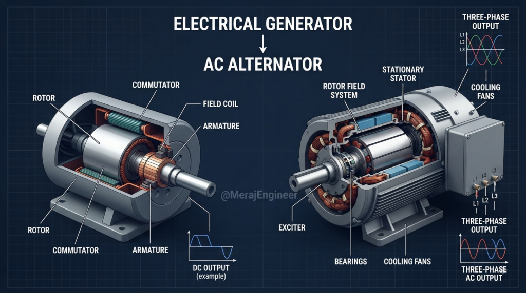 Difference between electrical generator and AC alternator