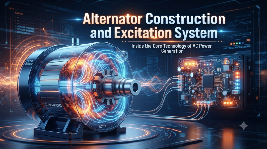Detailed infographic for Alternator Construction and Excitation System