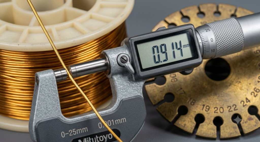 Digital micrometer measuring 20 SWG enamelled copper wire diameter 0.914 mm for motor rewinding